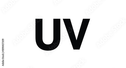Bold black letters uv against a stark white background