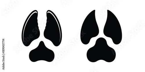 A pair of black rabbit footprints on a white background
