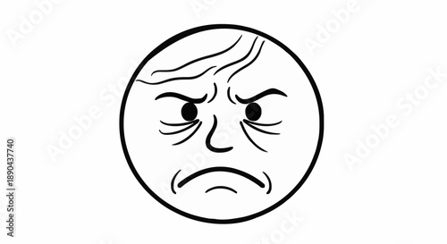 Grumpy Face Illustration with Wrinkles.