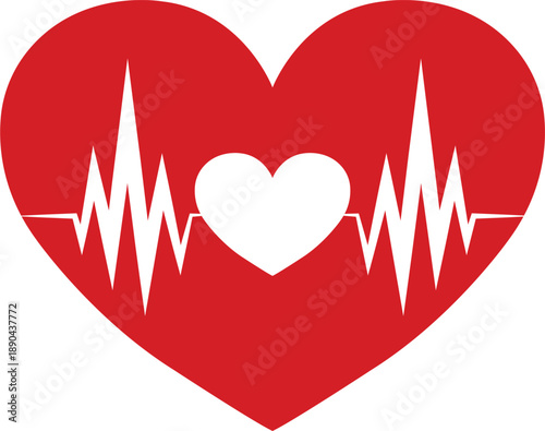 Heart with pulse line medical symbol on red background