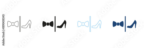 Bow Tie And High Heel Line And Solid Icon Set. Gender Roles, Fashion, And Formal Attire Outline And Silhouette Symbol Collection. Style And Elegance Representation. Isolated Vector Illustration
