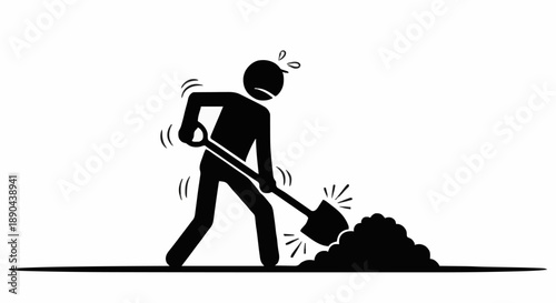 Man digging dirt with shovel hard work exertion.