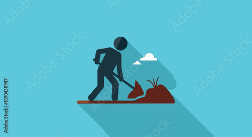 Man digging in the ground with a shovel.