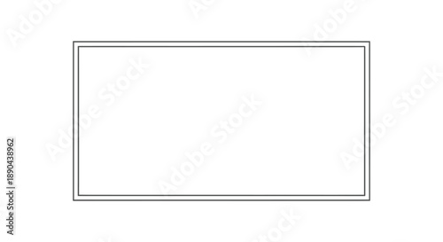A simple rectangular frame with a thin black border against a stark white background creating a minimalist silhouette high quality professional