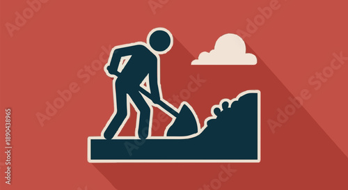 Man digging with shovel construction site icon.