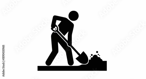 Man digging with shovel icon silhouette.