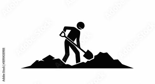Man digging with shovel in dirt icon silhouette.