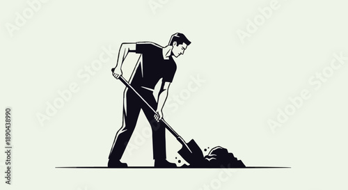 Man digging with shovel in soil illustration.
