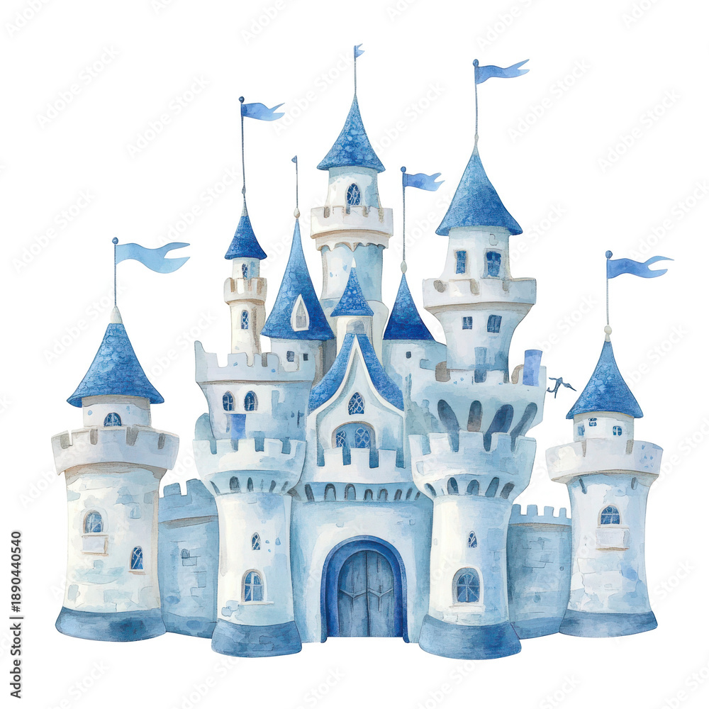 Obraz premium Blue and White Castle Fantasy Digital isolated on a transparent background