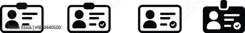 ID card and user profile icons set, identification badge, verified account symbol, personal information card collection for security