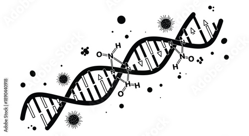 A detailed illustration showcases a dna double helix structure with surrounding elements presented as a striking silhouette high quality professional modern