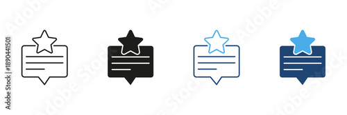 Star Review Comment Bubble Line And Solid Icon Set. Customer Feedback, Rating and Testimonial Outline And Silhouette Symbol Collection. User Experience Evaluation. Isolated Vector Illustration
