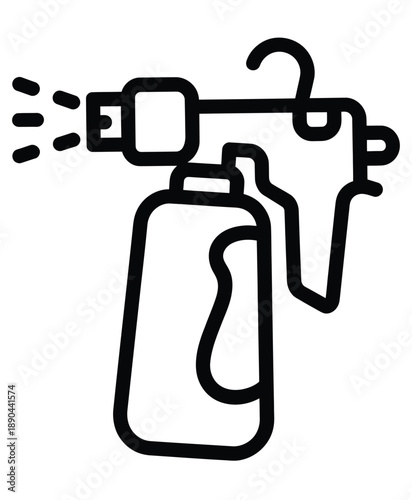A simple line drawing depicts a spray bottle emitting a mist of liquid