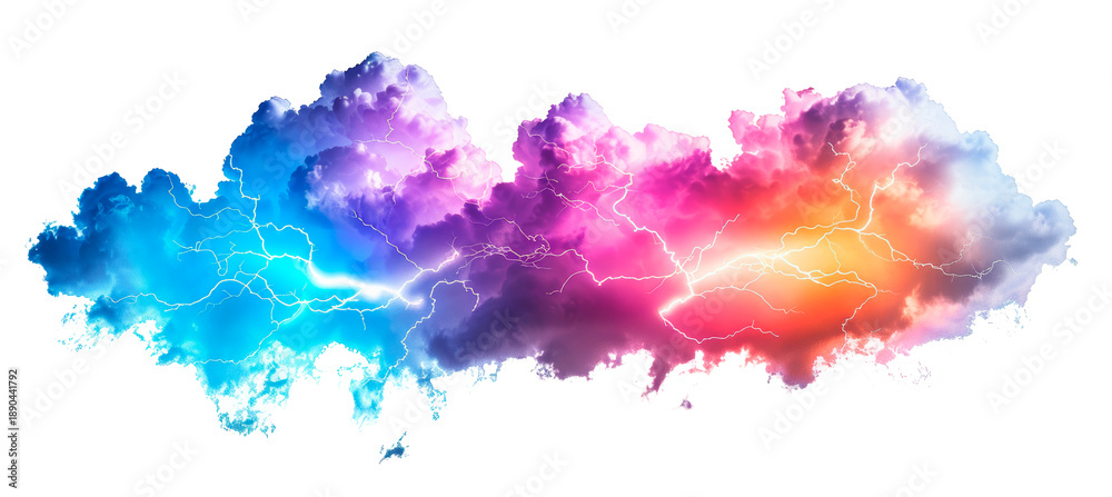Obraz premium Colorful cloud with lightning in a stormy weather scene on a white background