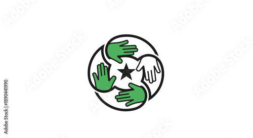 Simple illustration of hands holding a star within a circle.