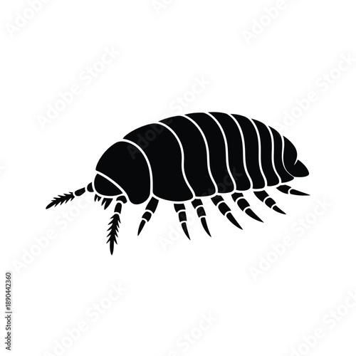 A simple black silhouette of a woodlouse also known as a pill bug