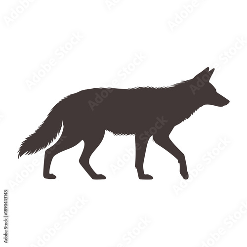 Silhouette of a coyote walking depicted in a minimalist style