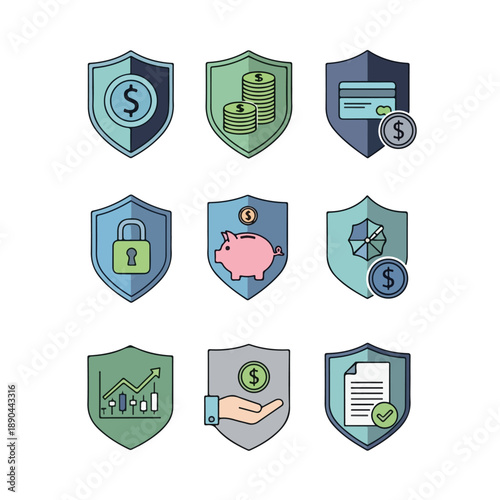 Financial Security Shield Icons Set