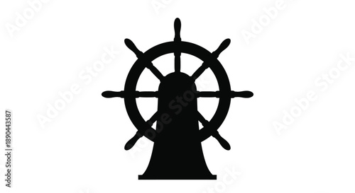 Black ship s wheel against a white background a striking silhouette