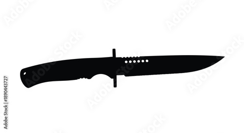 A black silhouette of a hunting knife with a distinct shape silhouette