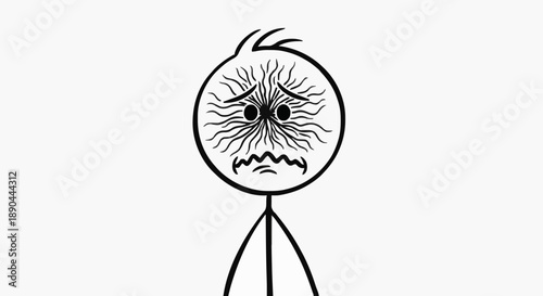 Anxious stick figure with stressed facial expression and worried eyes.