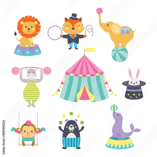 cartoon circus set, flat style