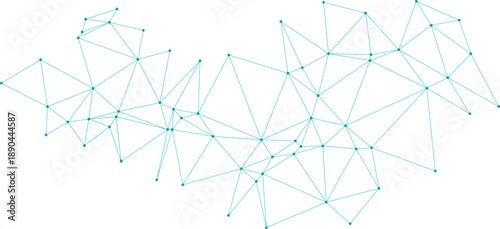 Abstract light blue network of connected dots and lines forming a complex web structure