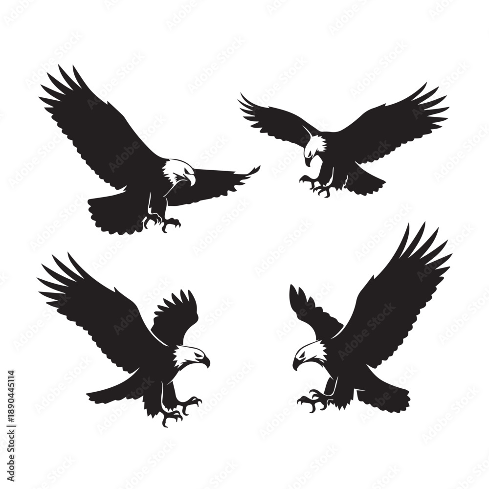 Obraz premium Eagle Vector Silhouette Black and WhiteMinimal Eagle Illustration Set VectorAbstract Eagle Shape Black White Vector