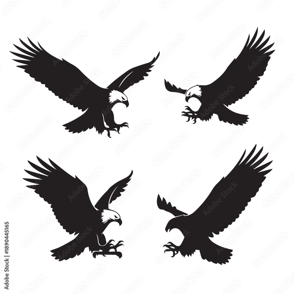 Obraz premium Eagle Vector Silhouette Black and WhiteMinimal Eagle Illustration Set VectorAbstract Eagle Shape Black White Vector