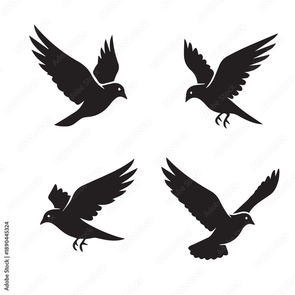 Obraz premium Birds Icons Vector Silhouette Black and WhiteMinimal Bird Logo Illustration Set VectorAbstract Bird Icon Black White Vector