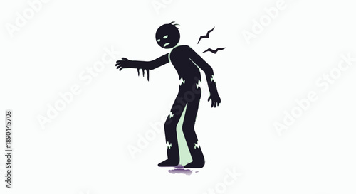 Creepy Zombie Silhouette Walking with Tattered Clothes and Glowing Eyes.