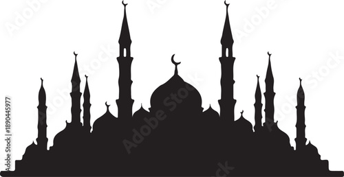 Silhouette of a Mosque with Multiple Minarets and Domes Islamic Architecture