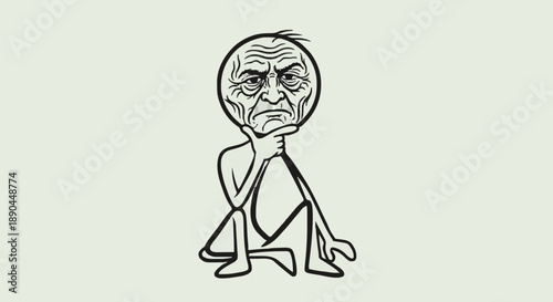 Old Man Thinking Cartoon Character.