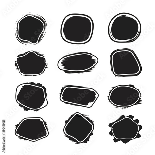 Assorted Black Ink Brush Strokes on White