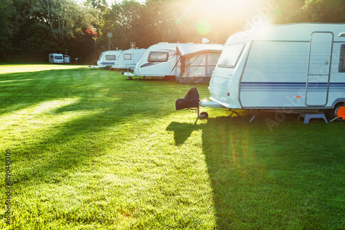 Картината върху платно Caravans parked on sunny campsite in Scotland UK