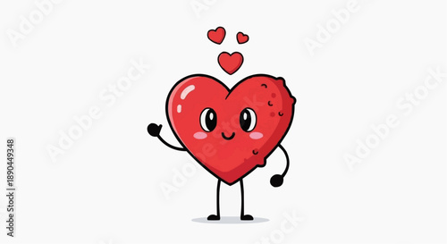 Cute heart character with hearts floating above