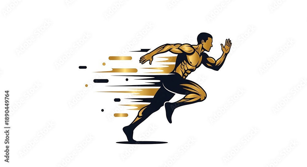 Obraz premium Dynamic athlete running with motion blur effect in gold and black