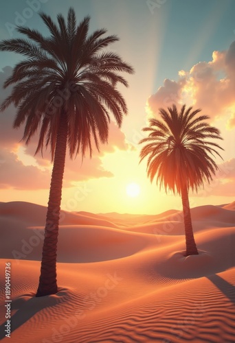 Desert Palm Oasis Mirage Heatwaves Tranquil Retreat