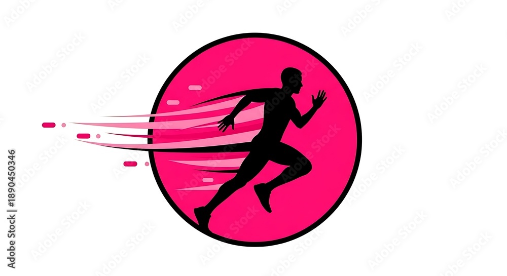 Naklejka premium Dynamic runner silhouette speeding through pink motion blur background