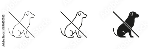 No Dogs Allowed Symbol Line And Solid Icon Set. Pet Restriction, No Pets Policy, And Animal Prohibition Outline And Silhouette Symbol. Public Spaces Regulation. Isolated Vector Illustration