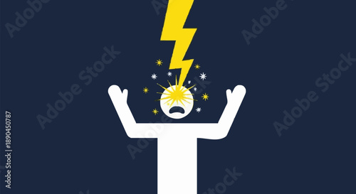Person Experiencing Mental Overload With Lightning Bolt Above Head.