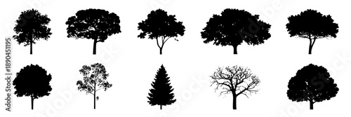 Collection of black and white stylized mountain range icons, vector graphics