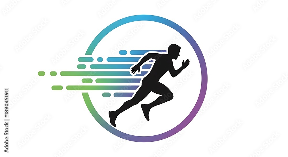 Fototapeta premium Dynamic runner in motion with colorful gradient background