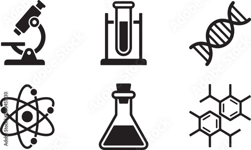 Essential scientific tools and concepts represented by a collection of iconic symbols Vector