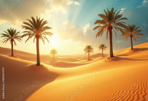 Mirage Oasis Palm Trees Desert Sand Escape Dreamscape Serenity Landscape