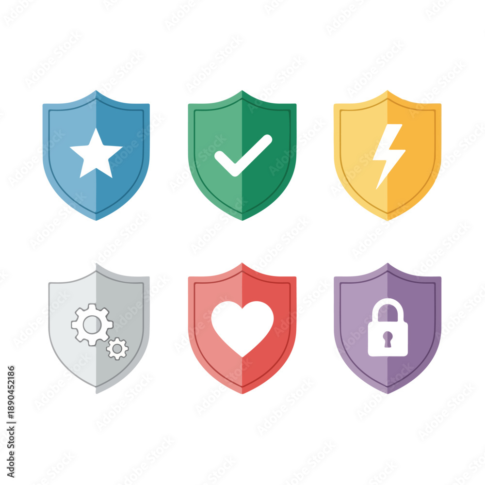Fototapeta premium Shield Icons Set with Symbols