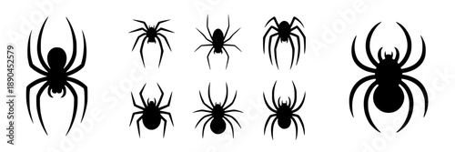 Collection of black and white stylized mountain range icons, vector graphics