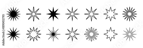 Collection of black and white stylized mountain range icons, vector graphics