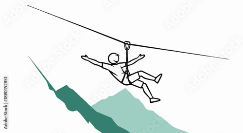 Person ziplining over mountains adventure activity.