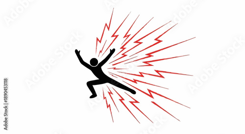 Person silhouette struck by lightning bolts danger concept.